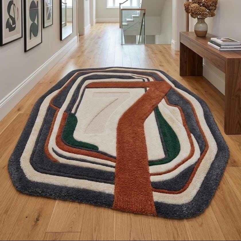 Contemporary Geometric Wool Rug – Hand Tufted Statement Area Rug