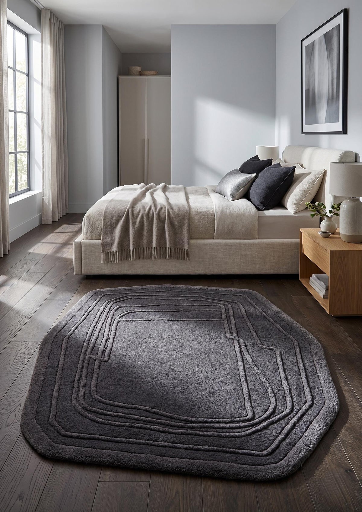 Charcoal Geometric Wool Rug – Hand Tufted Modern Designer Rug – image 6