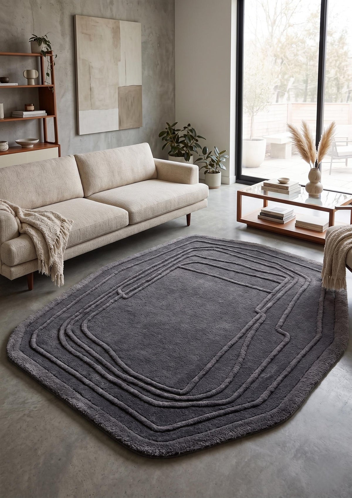 Charcoal Geometric Wool Rug – Hand Tufted Modern Designer Rug – image 3