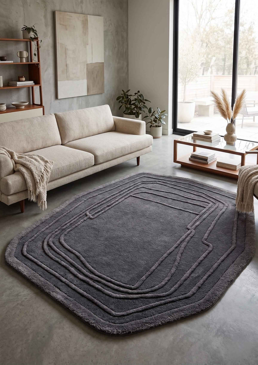 Charcoal Geometric Wool Rug – Hand Tufted Modern Designer Rug
