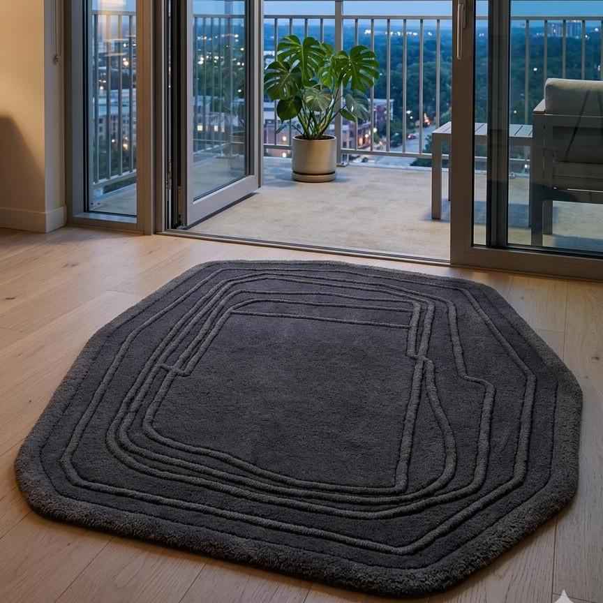 Charcoal Geometric Wool Rug – Hand Tufted Modern Designer Rug
