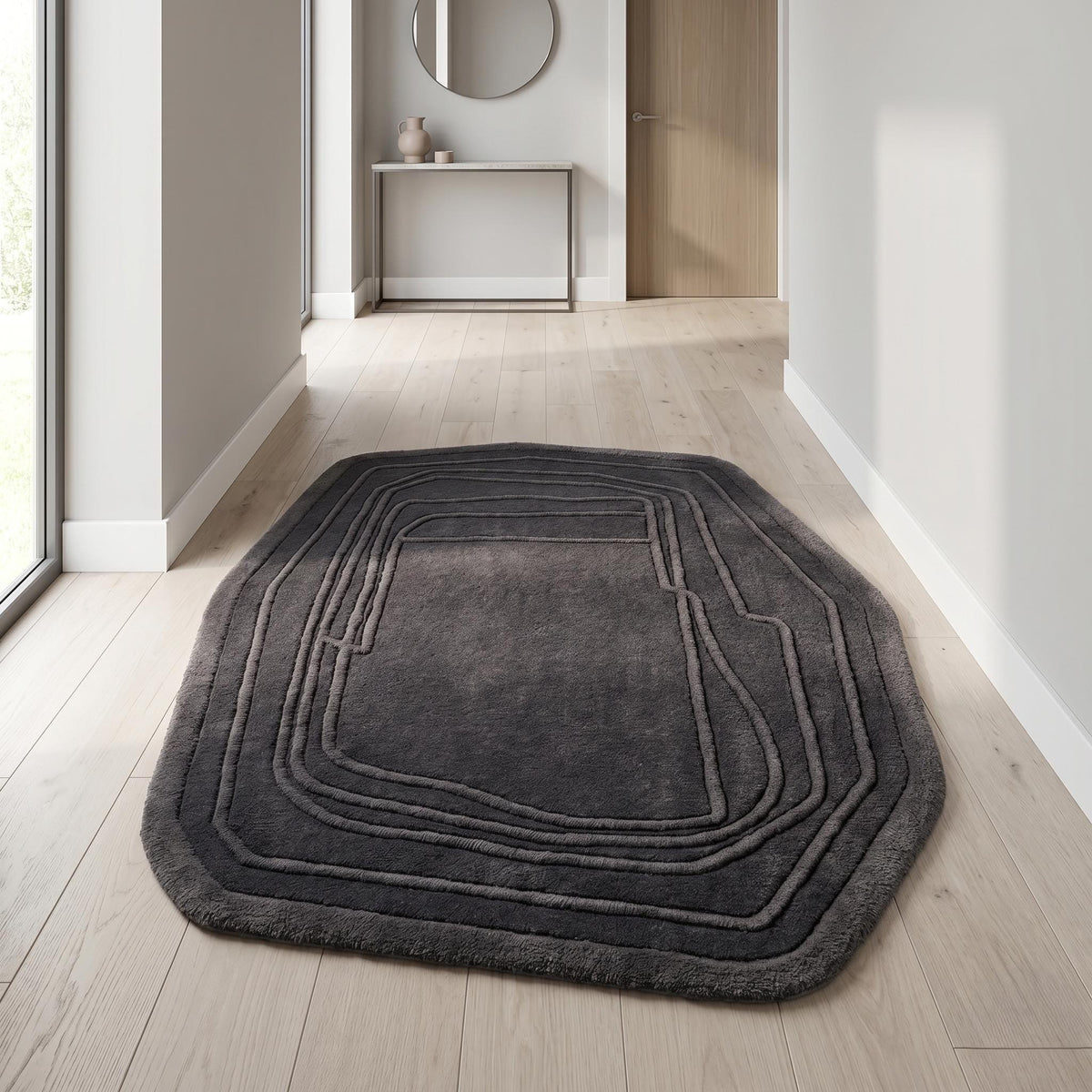 Charcoal Geometric Wool Rug – Hand Tufted Modern Designer Rug – image 1