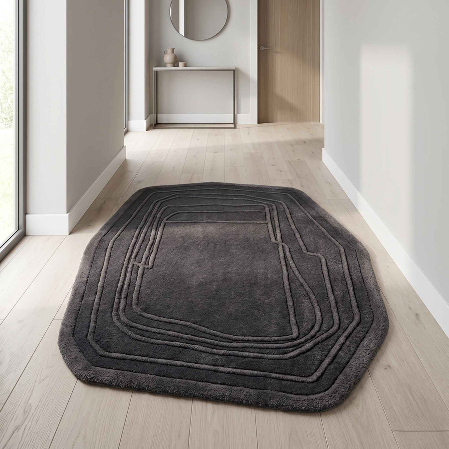 Charcoal Geometric Wool Rug – Hand Tufted Modern Designer Rug