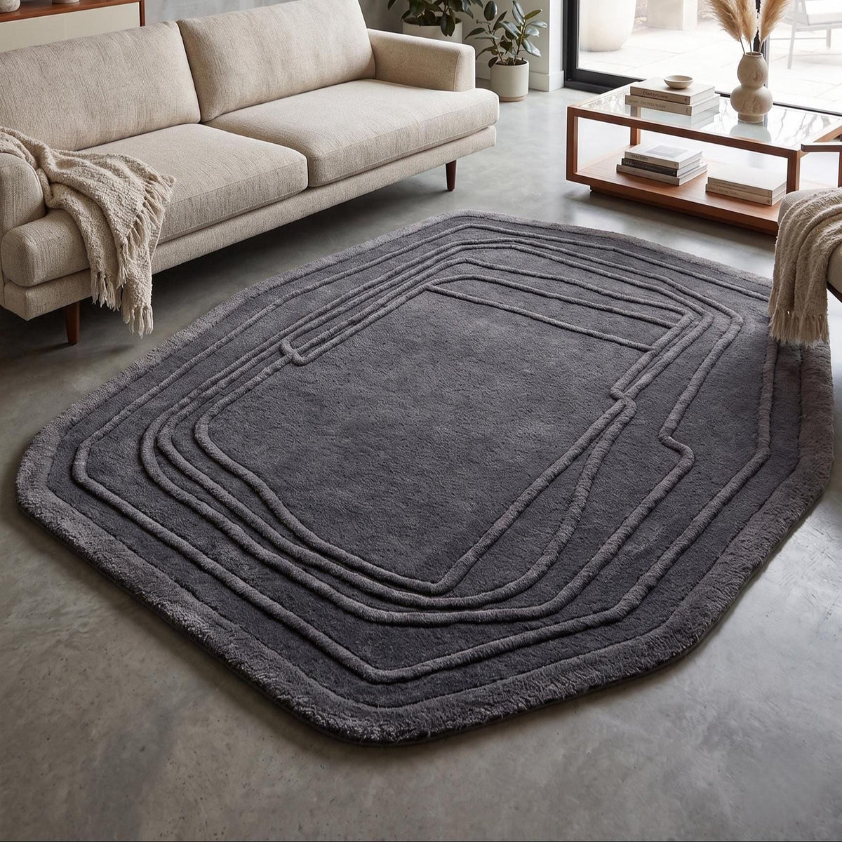 Charcoal Geometric Wool Rug – Hand Tufted Modern Designer Rug – image 9