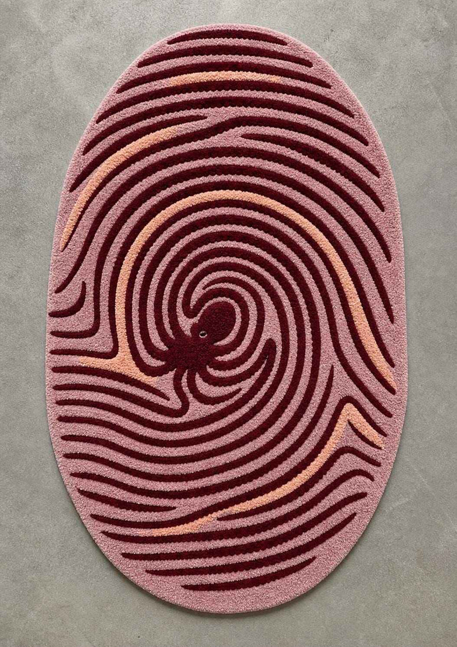 Pink Octopus Oval Rug – Hand Tufted Coastal Statement Rug