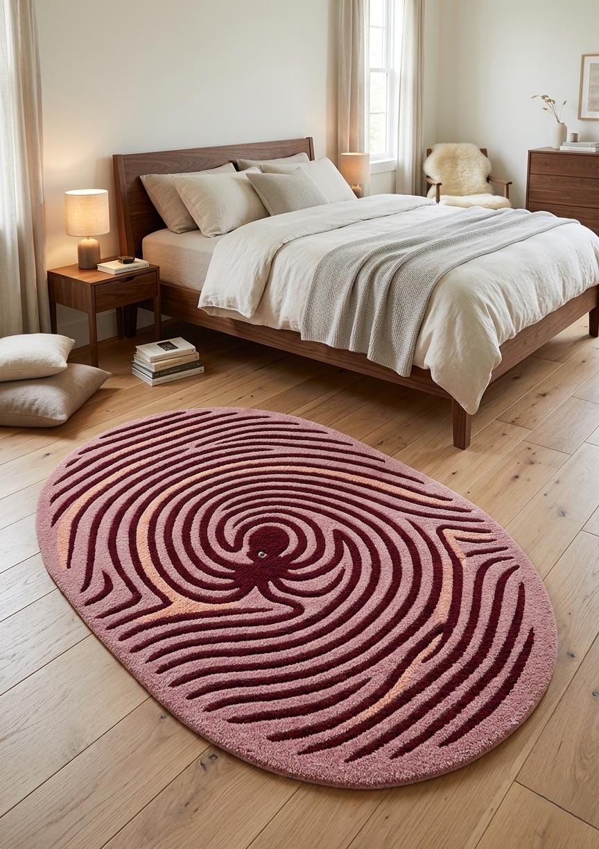 Pink Octopus Oval Rug – Hand Tufted Coastal Statement Rug – image 2