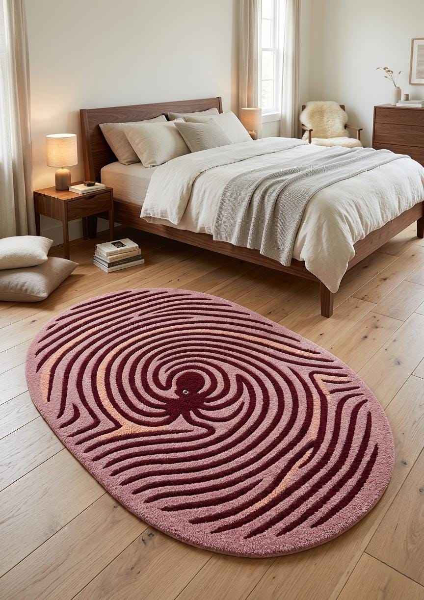 Pink Octopus Oval Rug – Hand Tufted Coastal Statement Rug