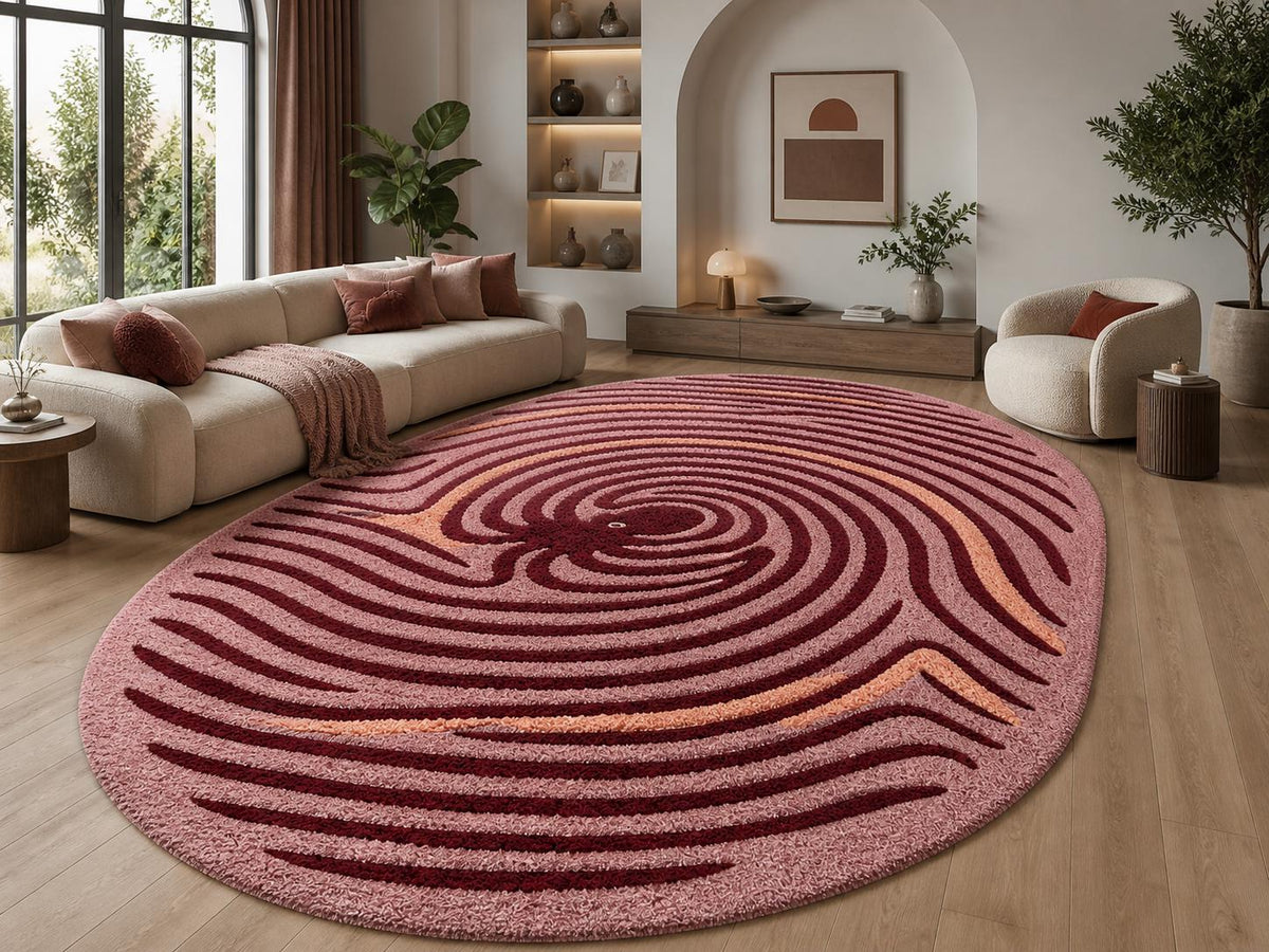 Pink Octopus Oval Rug – Hand Tufted Coastal Statement Rug – image 3