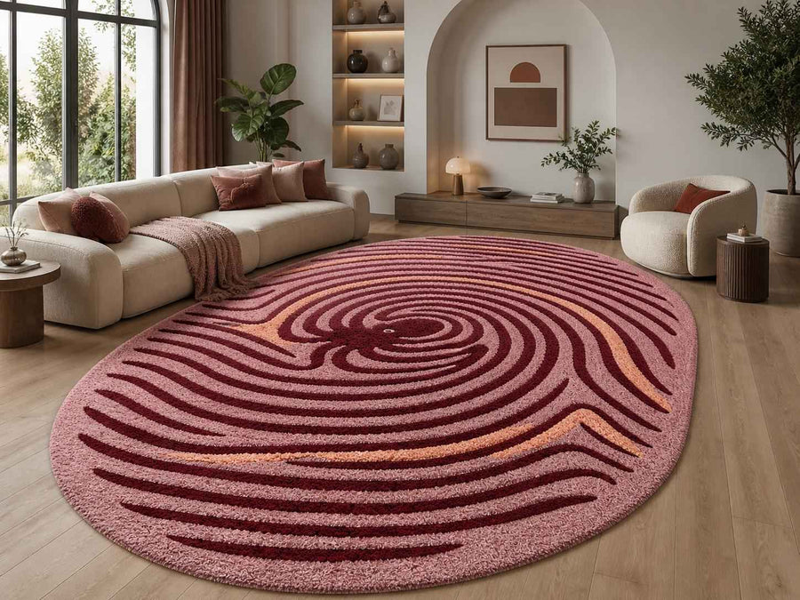 Pink Octopus Oval Rug – Hand Tufted Coastal Statement Rug