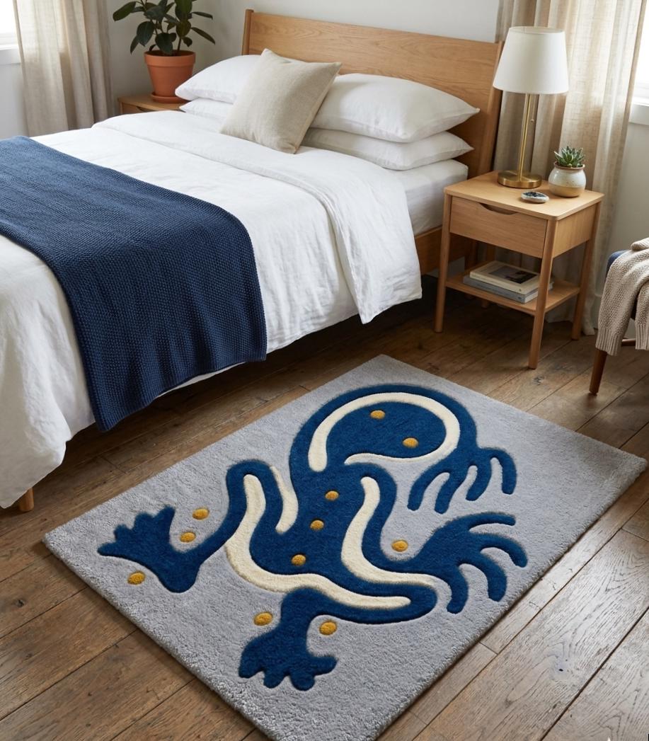 Blue Abstract Frog Wool Rug – Hand Tufted Sculpted Statement Rug – image 2