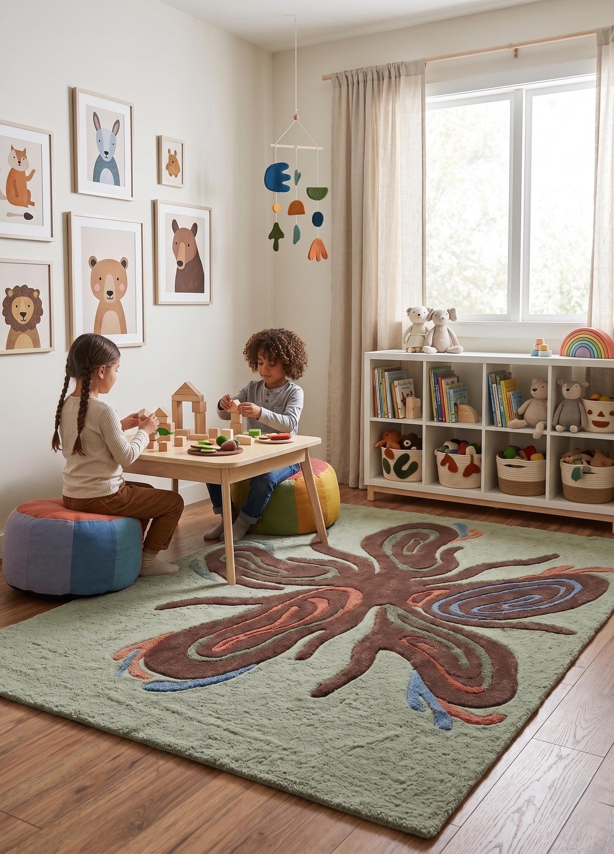 Abstract Botanical Wool Rug – Hand Tufted Scandinavian Style Rug – image 2