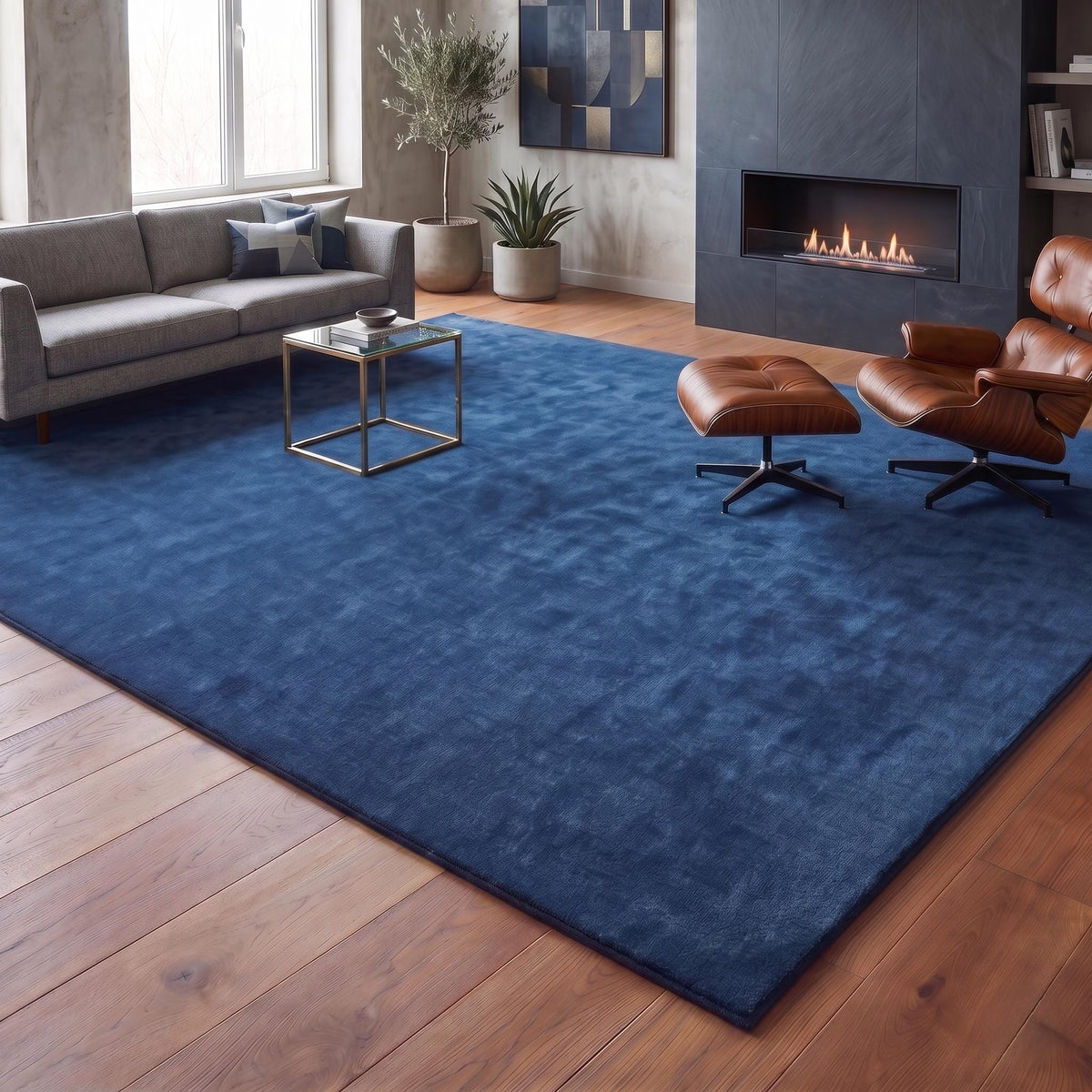 Navy Blue Minimalist Wool Rug – Hand Tufted Textured Living Room Rug – image 9