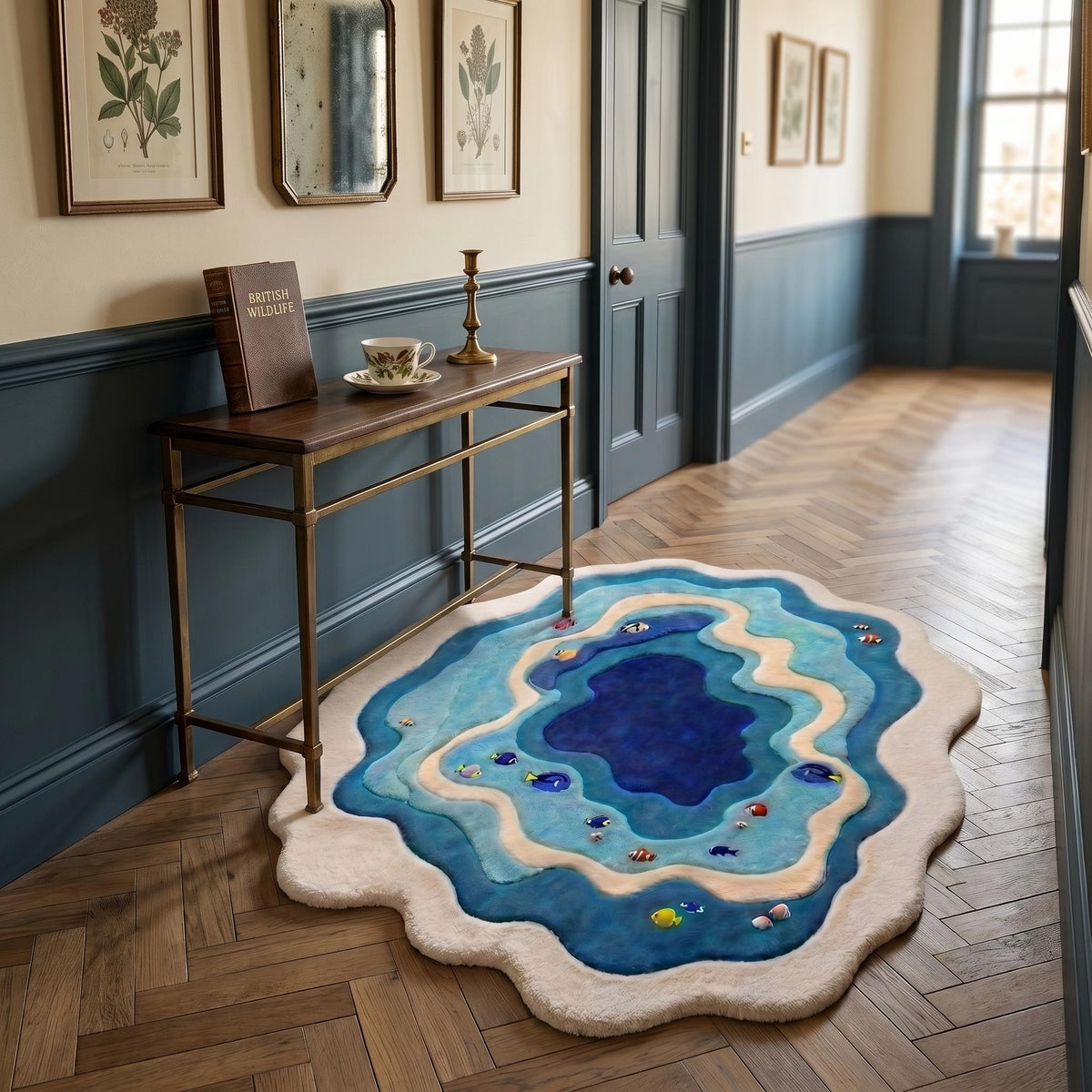 Blue Lagoon Fish Wool Rug – Hand Tufted Coastal Ocean Rug – image 5