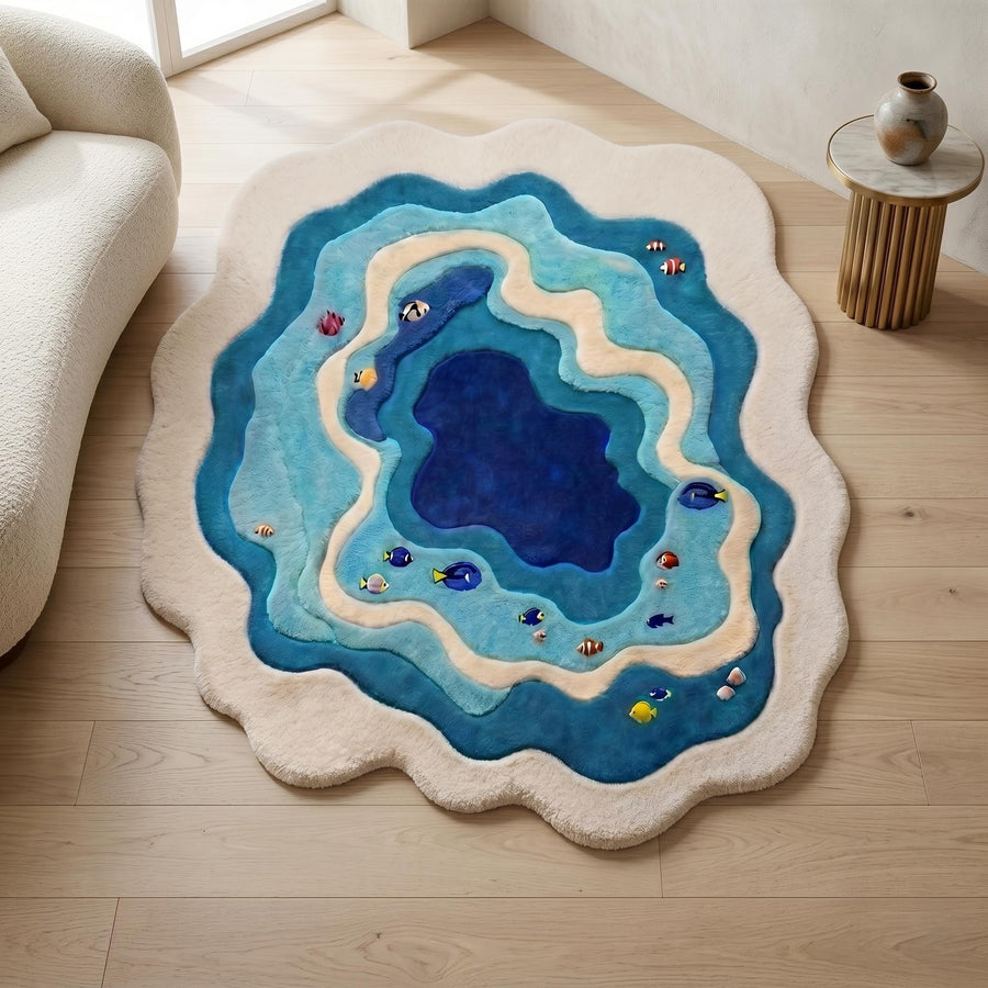 Blue Lagoon Fish Wool Rug – Hand Tufted Coastal Ocean Rug – image 1