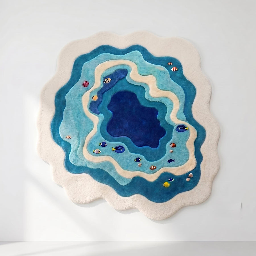 Blue Lagoon Fish Wool Rug – Hand Tufted Coastal Ocean Rug – image 4