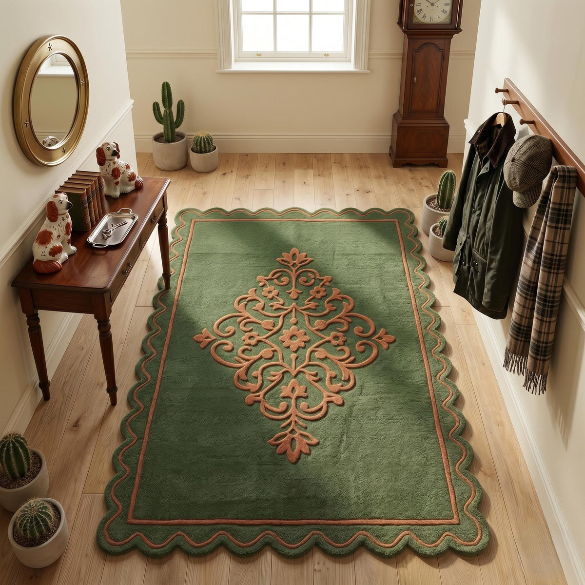 Green Botanical Border Wool Rug – Hand Tufted Nature Inspired Rug – image 8