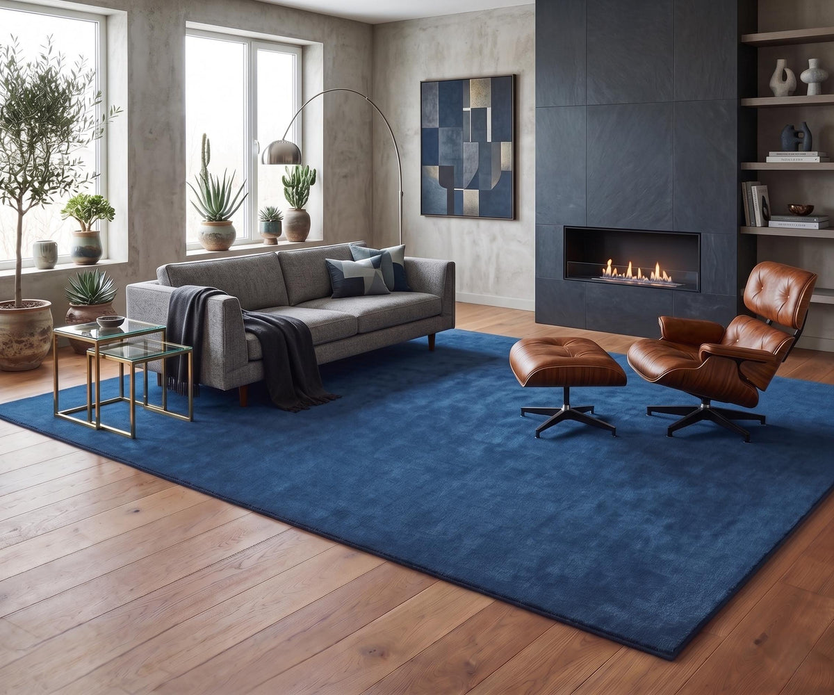 Navy Blue Minimalist Wool Rug – Hand Tufted Textured Living Room Rug – image 5