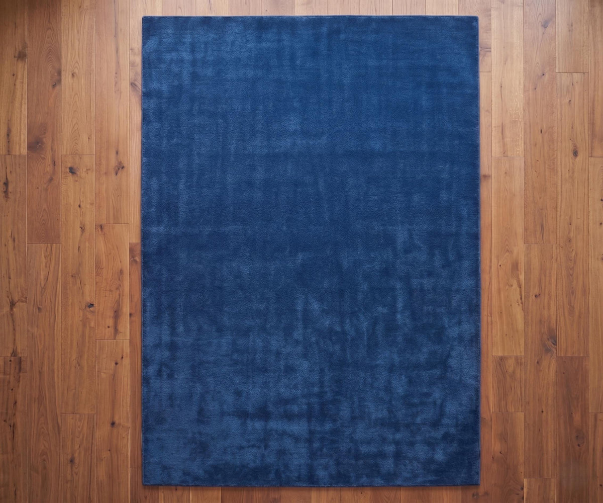 Navy Blue Minimalist Wool Rug – Hand Tufted Textured Living Room Rug – image 7