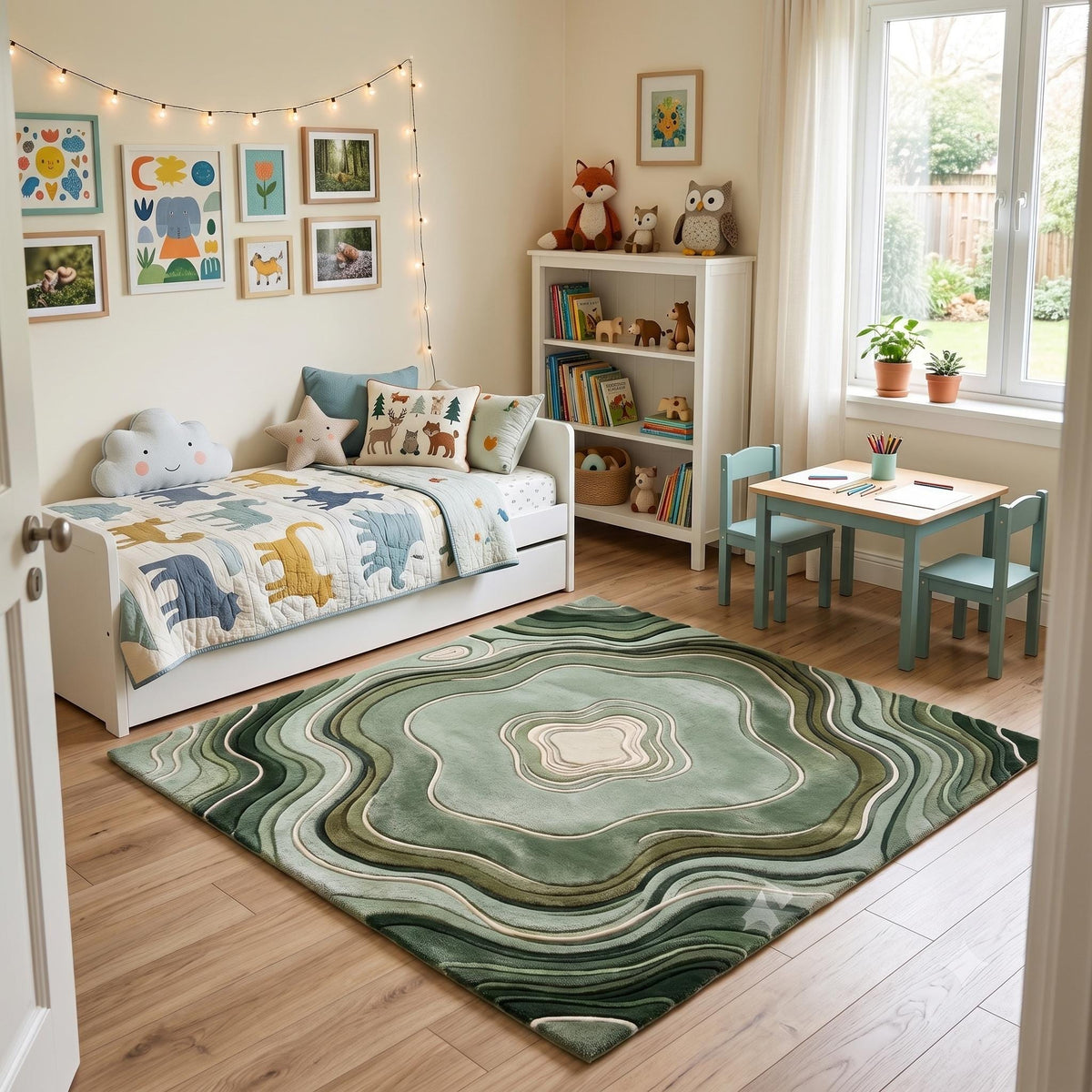 Sage Green Moss Botanical Rug – Hand Tufted Nature Inspired Rug – image 7