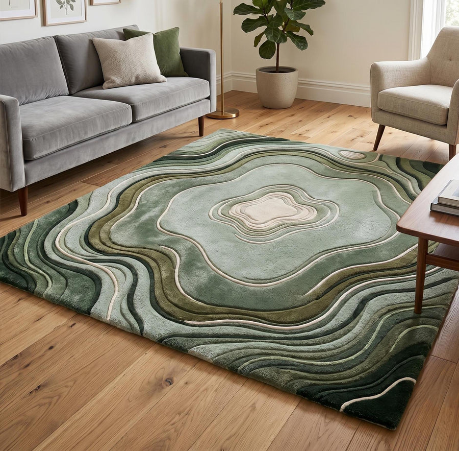 Sage Green Moss Botanical Rug – Hand Tufted Nature Inspired Rug – image 2