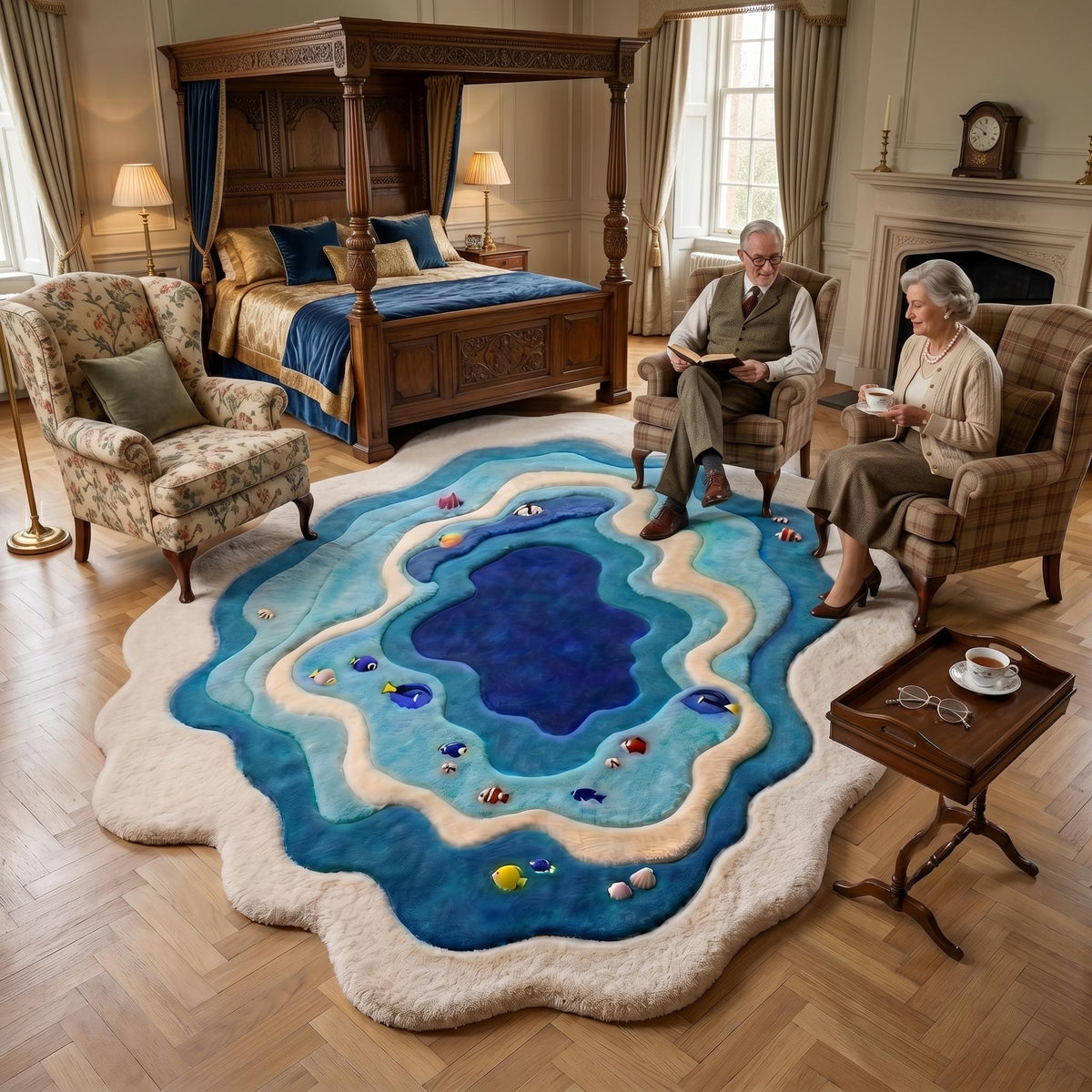 Blue Lagoon Fish Wool Rug – Hand Tufted Coastal Ocean Rug – image 2