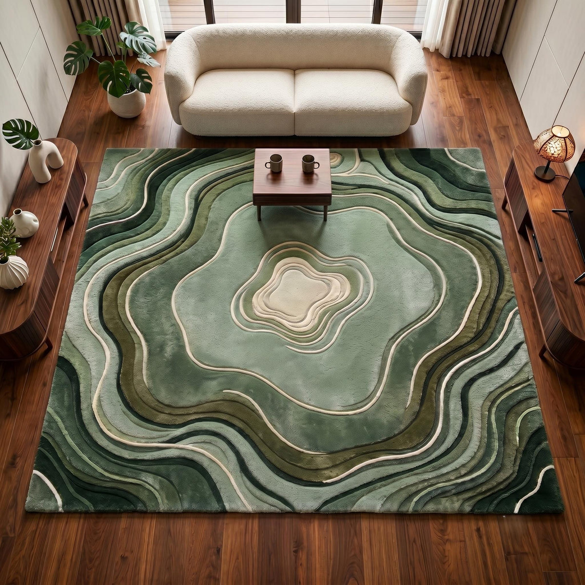 Sage Green Moss Botanical Rug – Hand Tufted Nature Inspired Rug – image 1