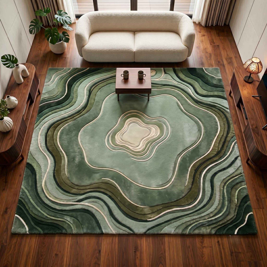 Sage Green Moss Botanical Rug – Hand Tufted Nature Inspired Rug