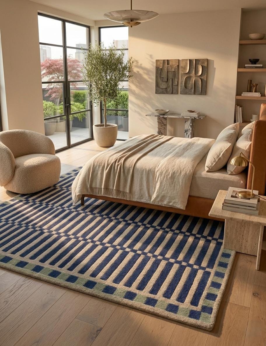 Blue Geometric Wool Rug – Hand Tufted Mid Century Modern Rug – image 4