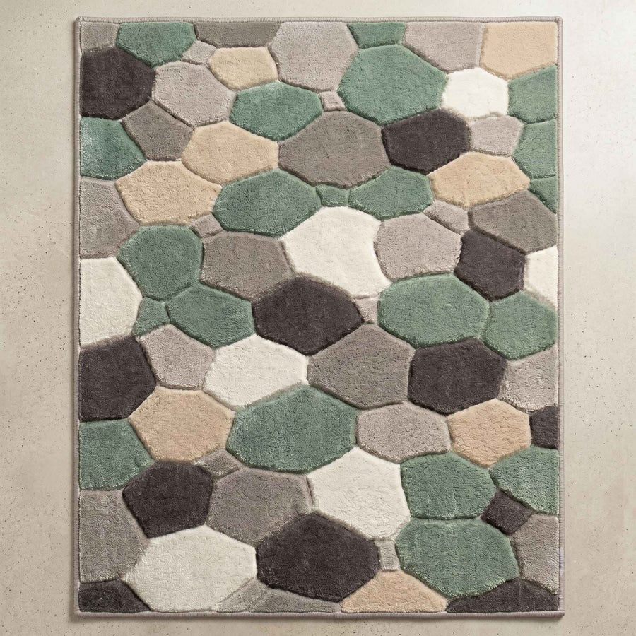 Sage Green Pebble Geometric Wool Rug – Hand Tufted Living Room Rug