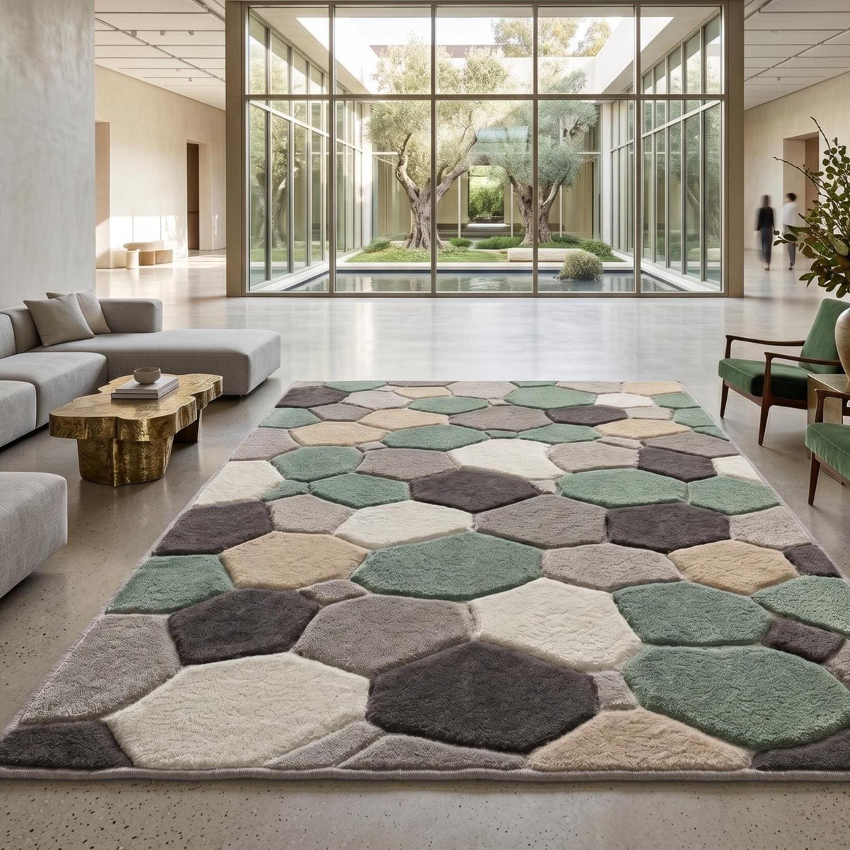 Sage Green Pebble Geometric Wool Rug – Hand Tufted Living Room Rug – image 6