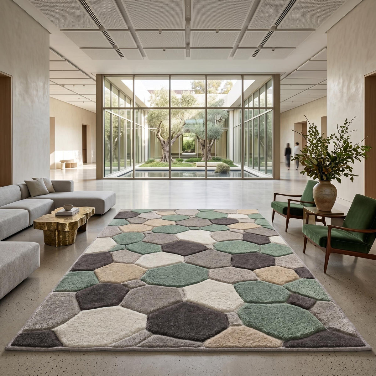 Sage Green Pebble Geometric Wool Rug – Hand Tufted Living Room Rug – image 2