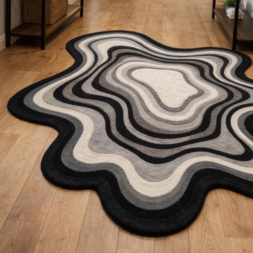 Black Abstract Wavy Wool Rug – Hand Tufted 3D Sculptural Rug – image 5
