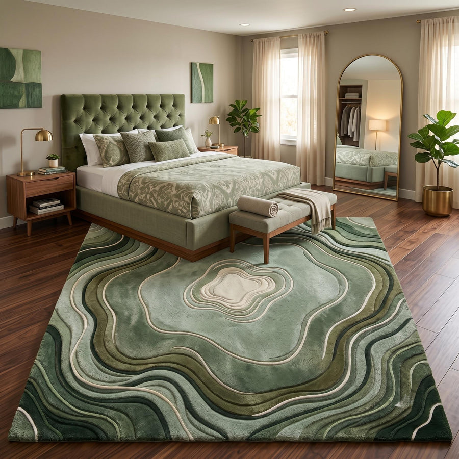 Sage Green Moss Botanical Rug – Hand Tufted Nature Inspired Rug