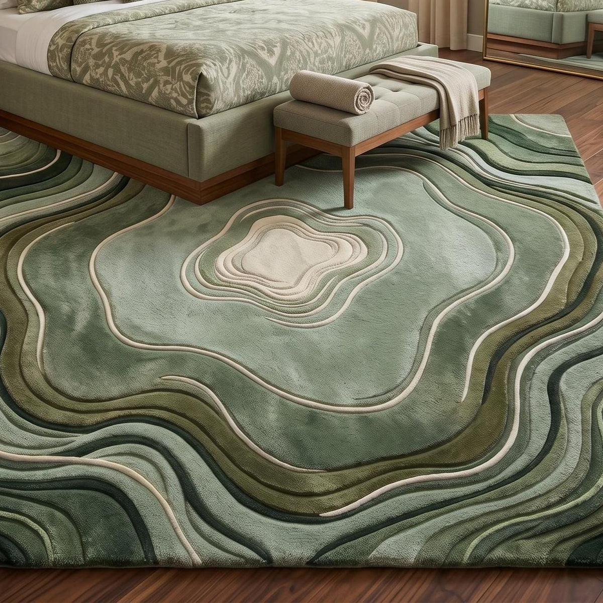 Sage Green Moss Botanical Rug – Hand Tufted Nature Inspired Rug – image 4