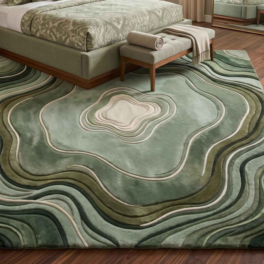 Sage Green Moss Botanical Rug – Hand Tufted Nature Inspired Rug