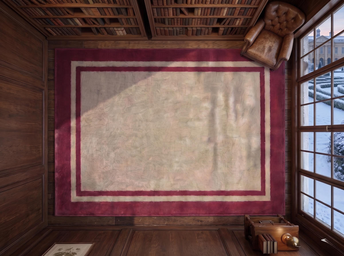 Beige and Burgundy Border Wool Rug – Hand Tufted Minimalist Rug – image 7