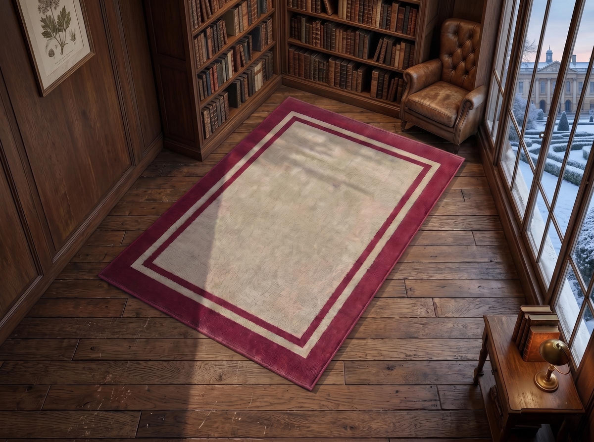 Beige and Burgundy Border Wool Rug – Hand Tufted Minimalist Rug – image 5