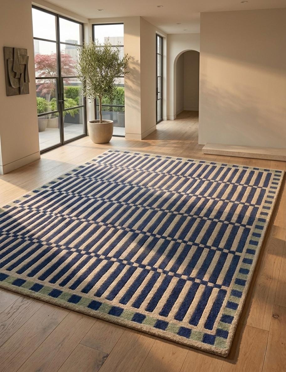 Blue Geometric Wool Rug – Hand Tufted Mid Century Modern Rug – image 6