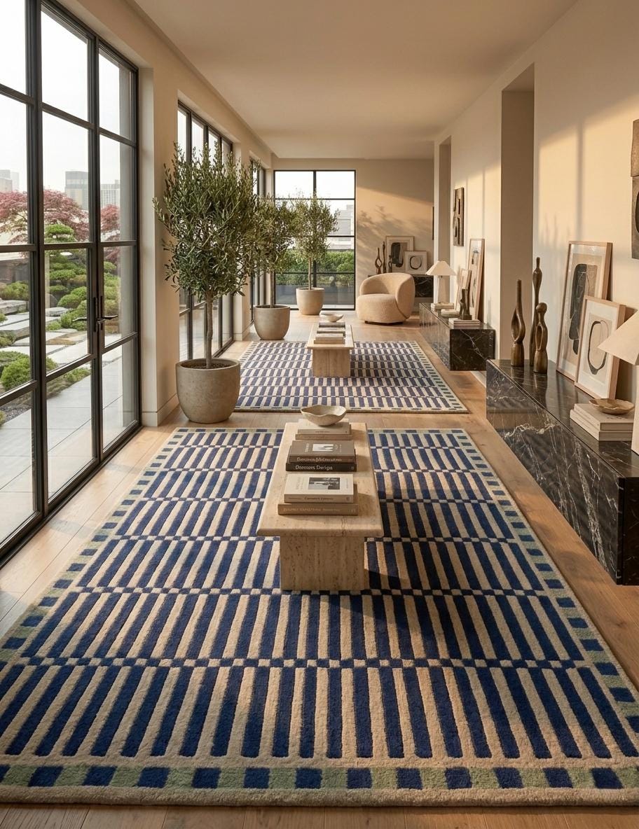 Blue Geometric Wool Rug – Hand Tufted Mid Century Modern Rug – image 9