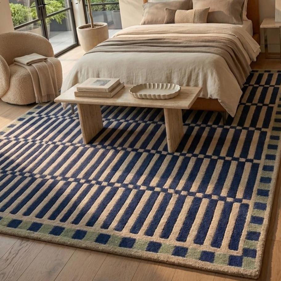 Blue Geometric Wool Rug – Hand Tufted Mid Century Modern Rug – image 10