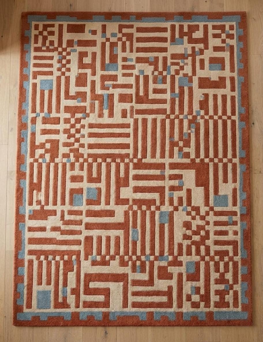 Terracotta Geometric Maze Rug – Hand Tufted Mid Century Wool Rug – image 4