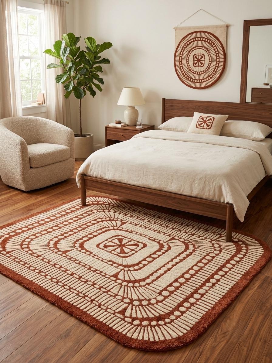 Terracotta Geometric Wool Rug – Hand Tufted Japandi Style Rug – image 6