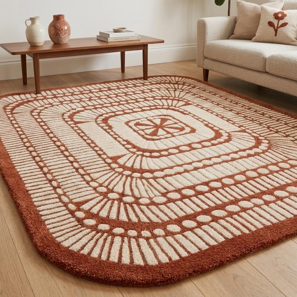 Terracotta Geometric Wool Rug – Hand Tufted Japandi Style Rug – image 4