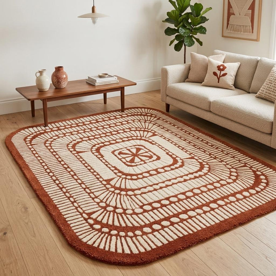 Terracotta Geometric Wool Rug – Hand Tufted Japandi Style Rug – image 2