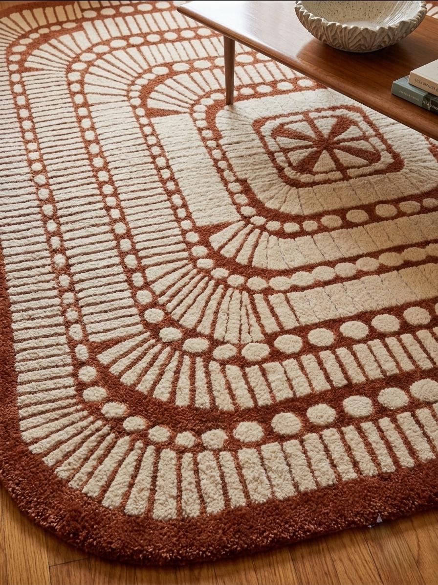 Terracotta Geometric Wool Rug – Hand Tufted Japandi Style Rug – image 3