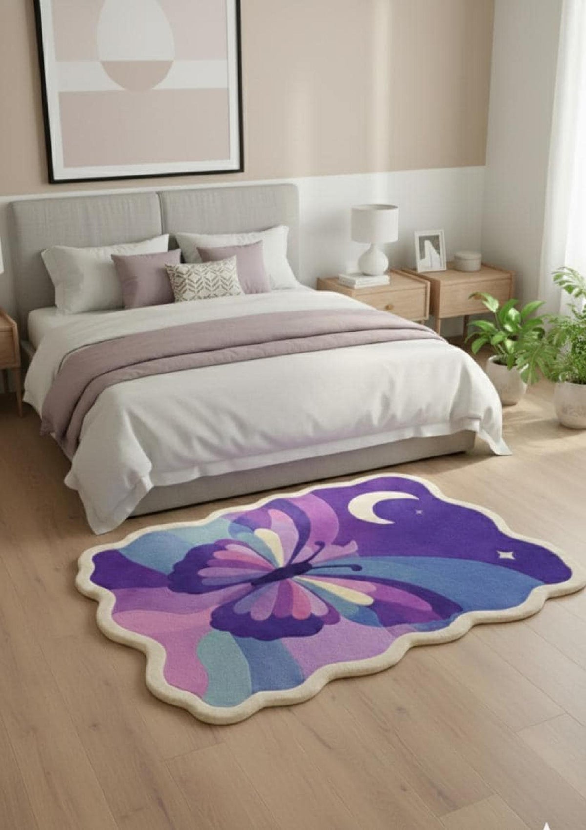 Purple Butterfly Shaped Rug – Hand Tufted Boho Kids' Wool Rug – image 1