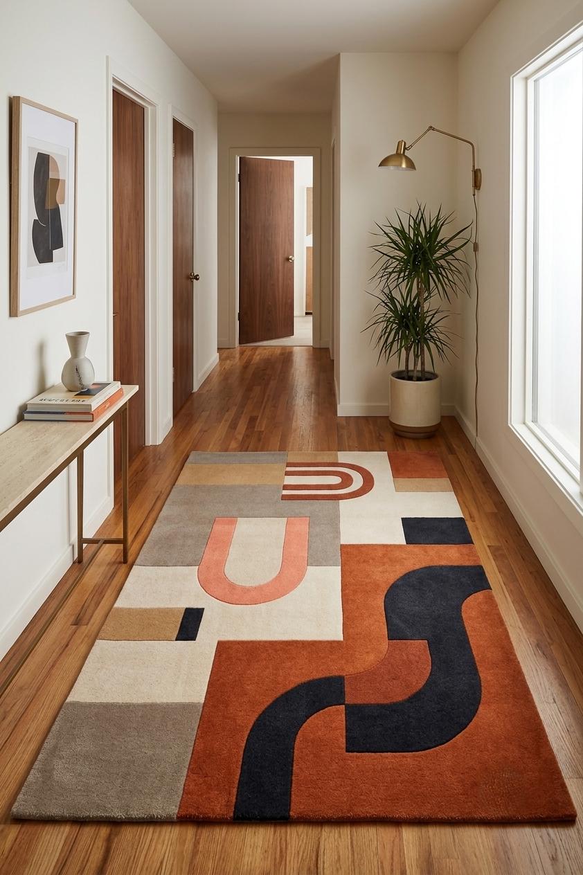 Terracotta and Navy Geometric Runner – Hand Tufted Wool Hallway Runner – image 2