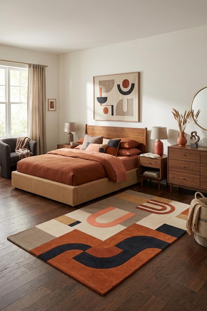 Terracotta and Navy Geometric Runner – Hand Tufted Wool Hallway Runner – image 7