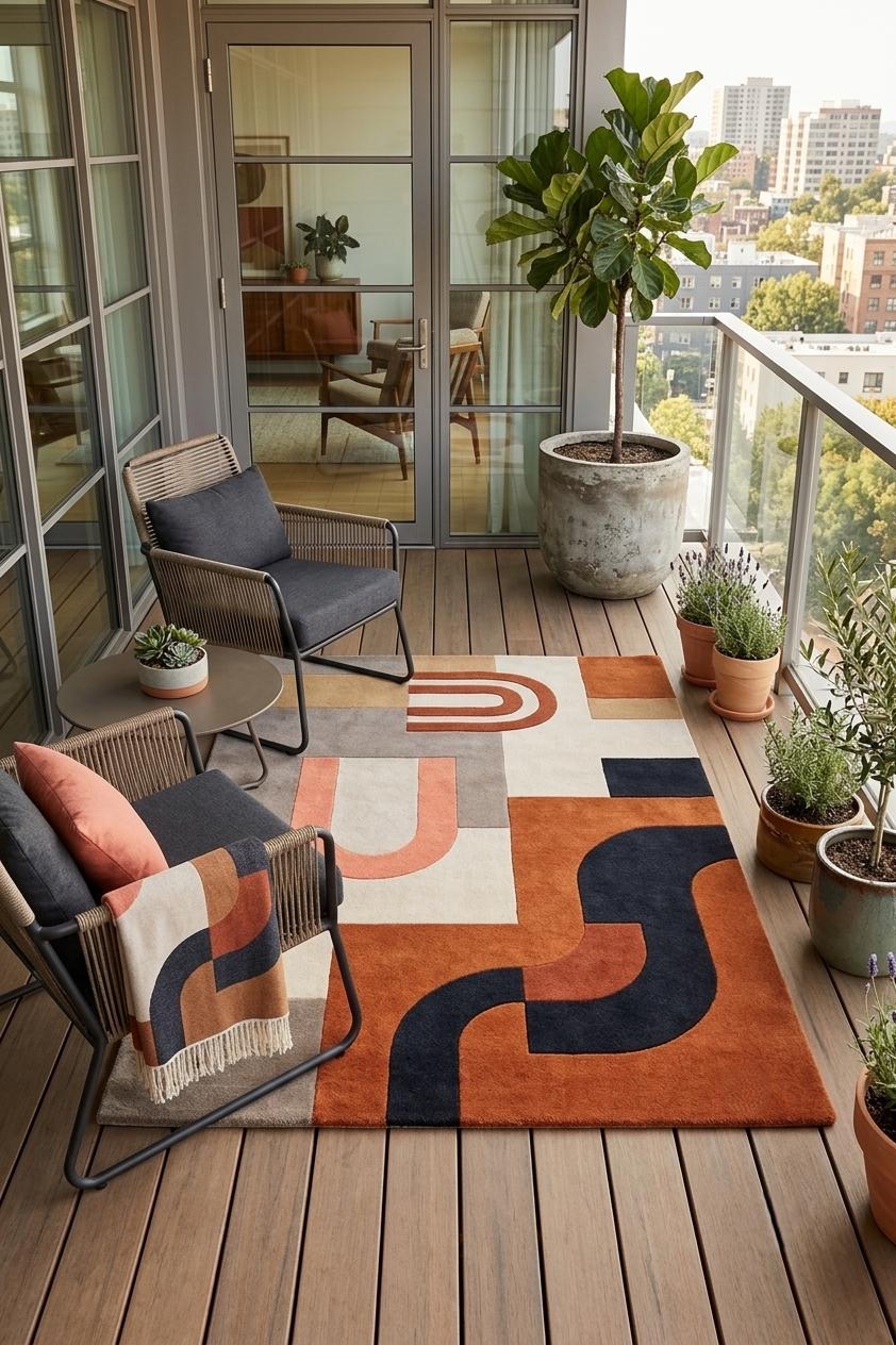 Terracotta and Navy Geometric Runner – Hand Tufted Wool Hallway Runner – image 6