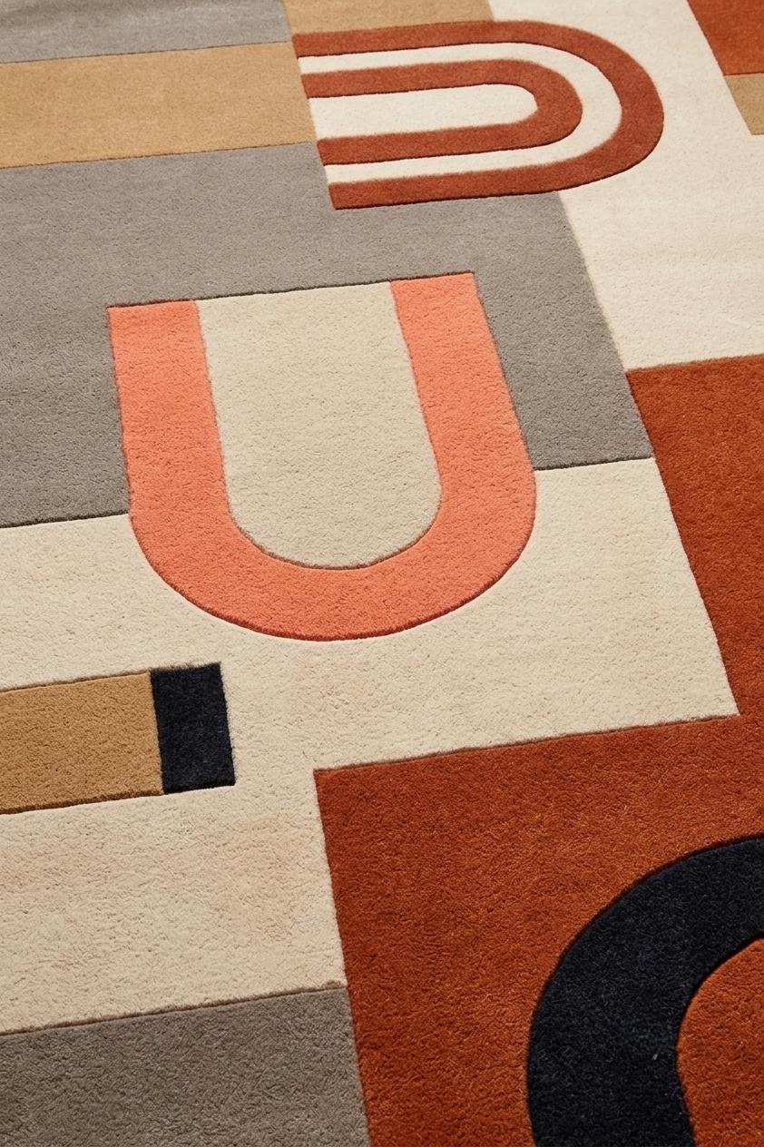 Terracotta and Navy Geometric Runner – Hand Tufted Wool Hallway Runner – image 5